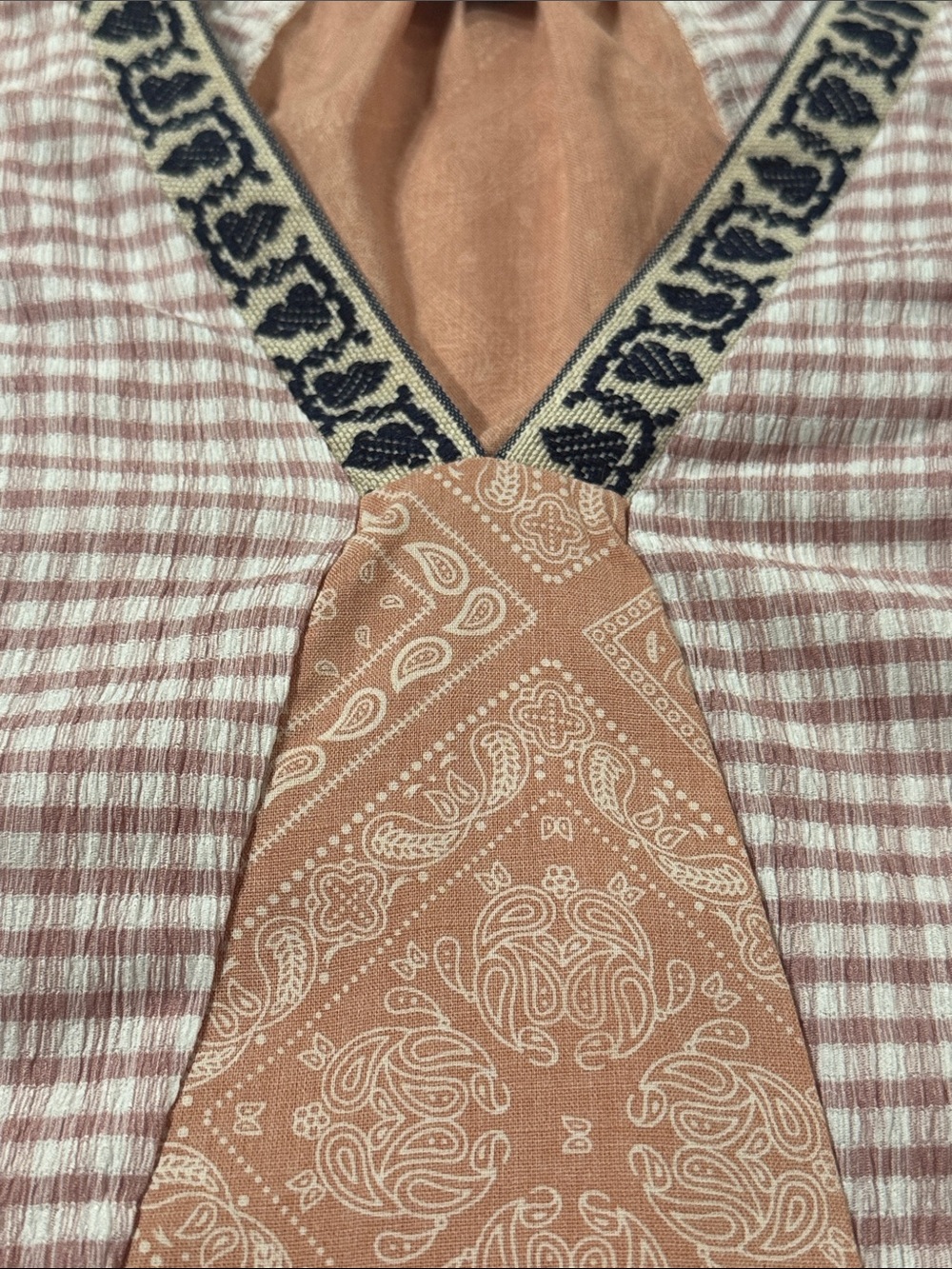 Gigio Peach Patchwork Bandana Print Oversized Tassel Trimmed Tunic Top - Picture 3 of 6